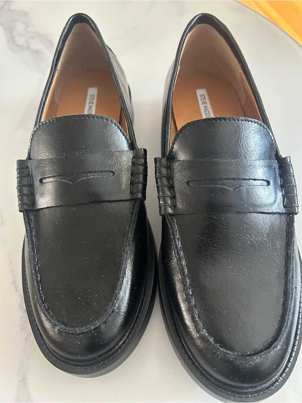 Steve Madden Black Leather Classic Penny Loafers